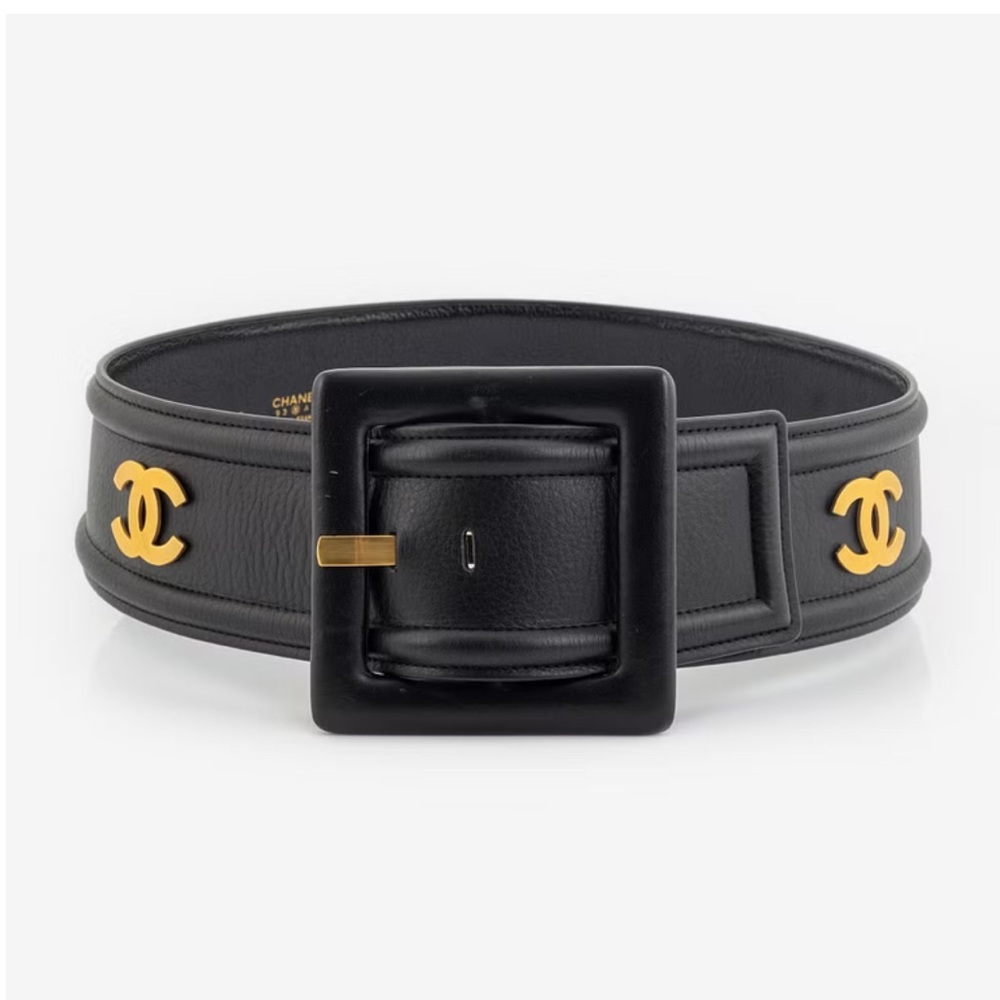 CHANEL Black Belt with Gold Details